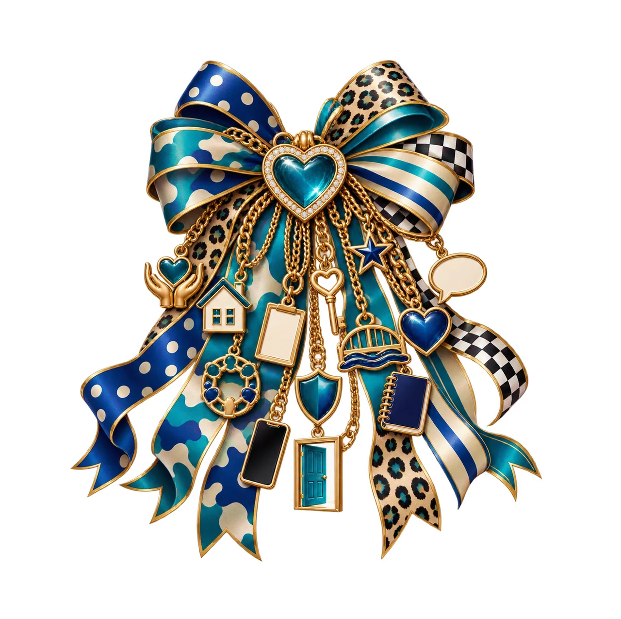 Social Worker Bow Charm PNG, Themed Gold Chain Charms, Coquette Ribbon Sublimation Design, Transparent Digital Download