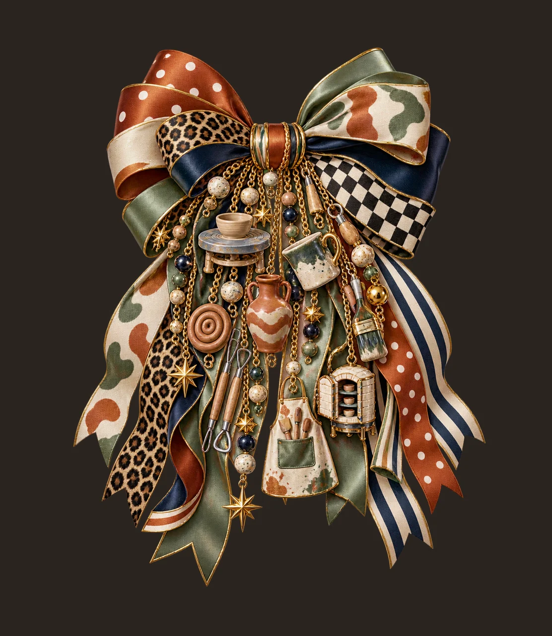 Pottery Ceramics Maker Bow Charm PNG, Themed Gold Chain Charms, Coquette Ribbon Sublimation Design, Transparent Digital Download contrast preview thumbnail
