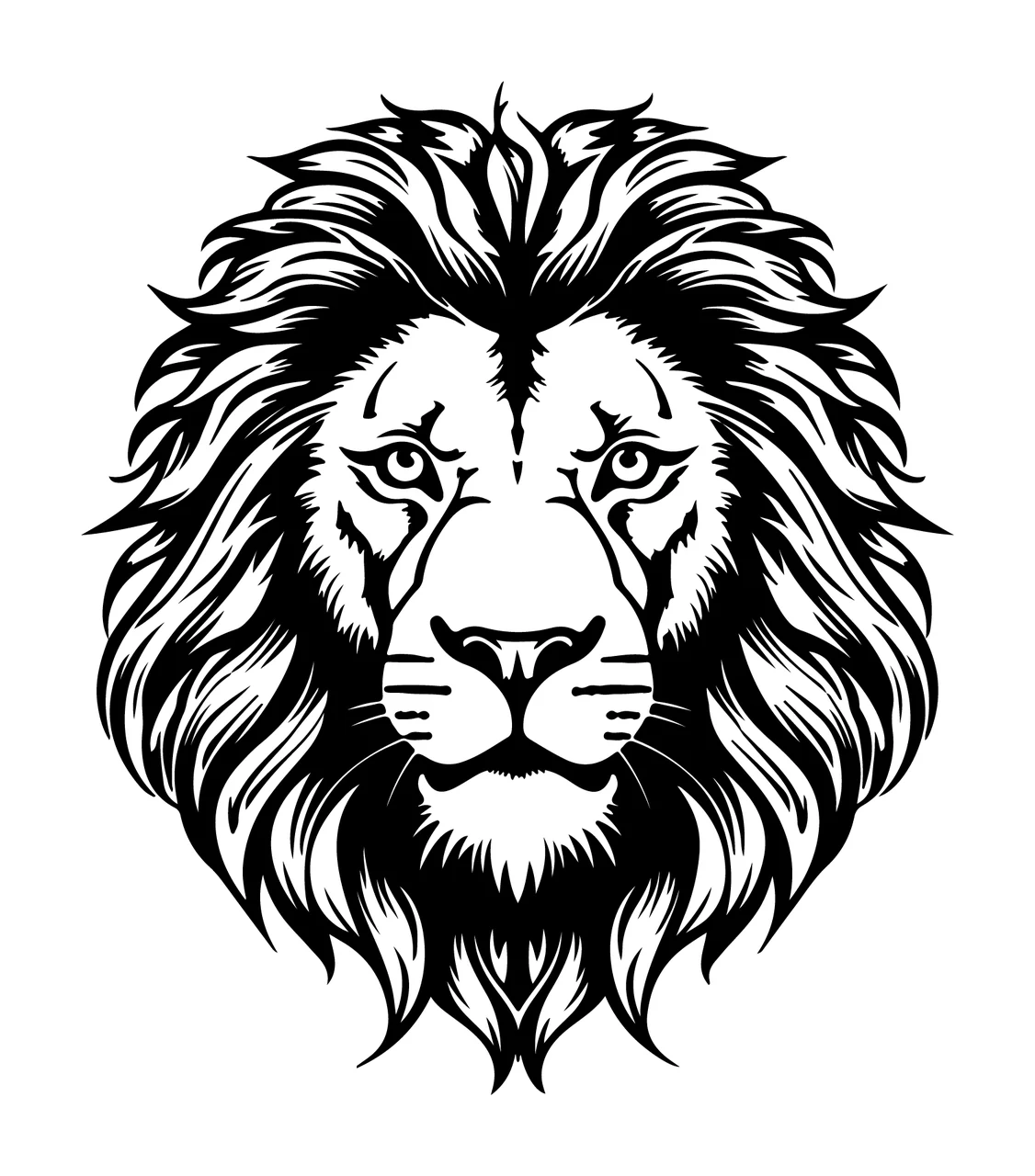 Lion Head Face Black And White Front facing forward mane eyes