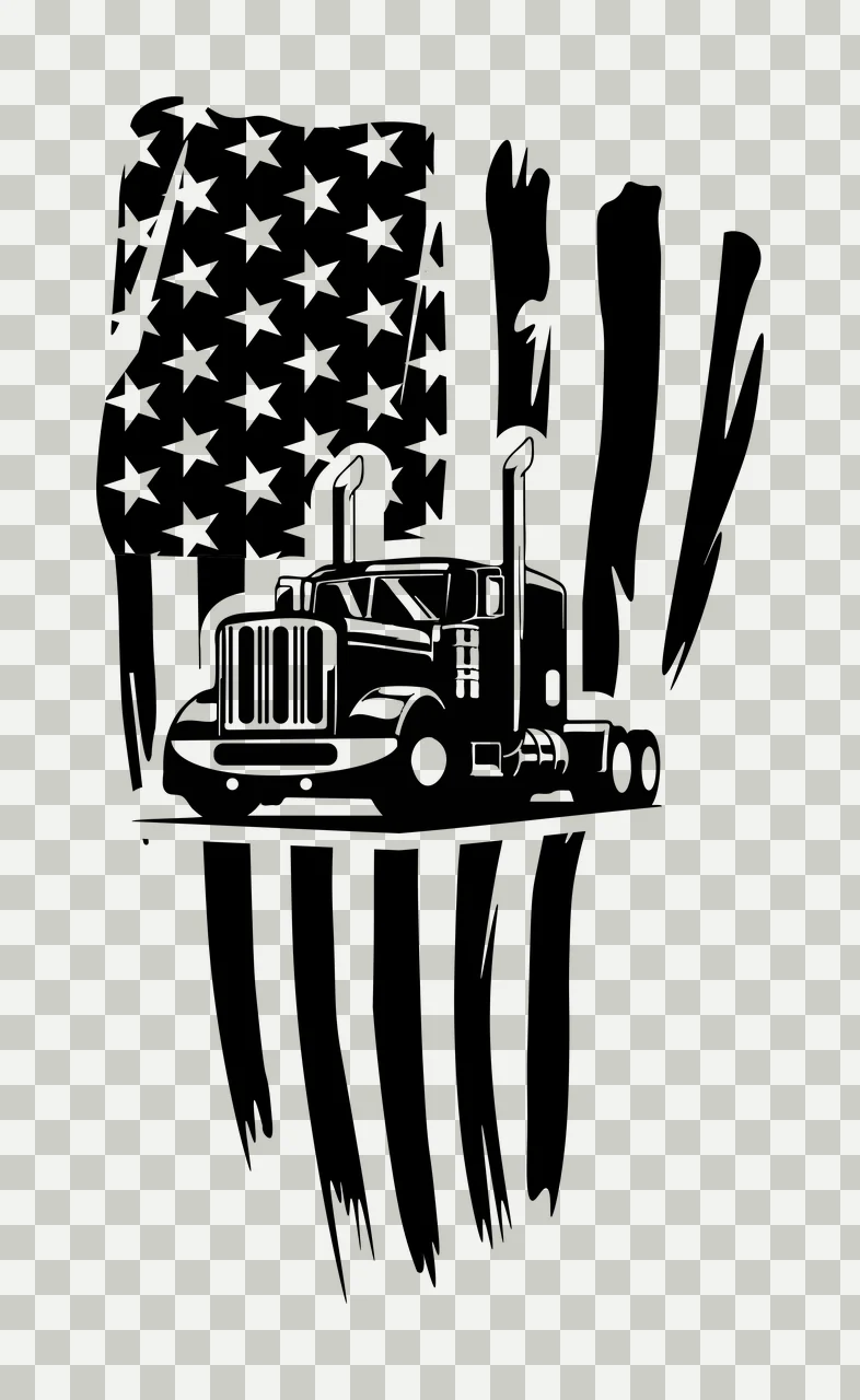 Semi Truck Flag With American Stripes driving stars silhouette transparency and detail preview thumbnail