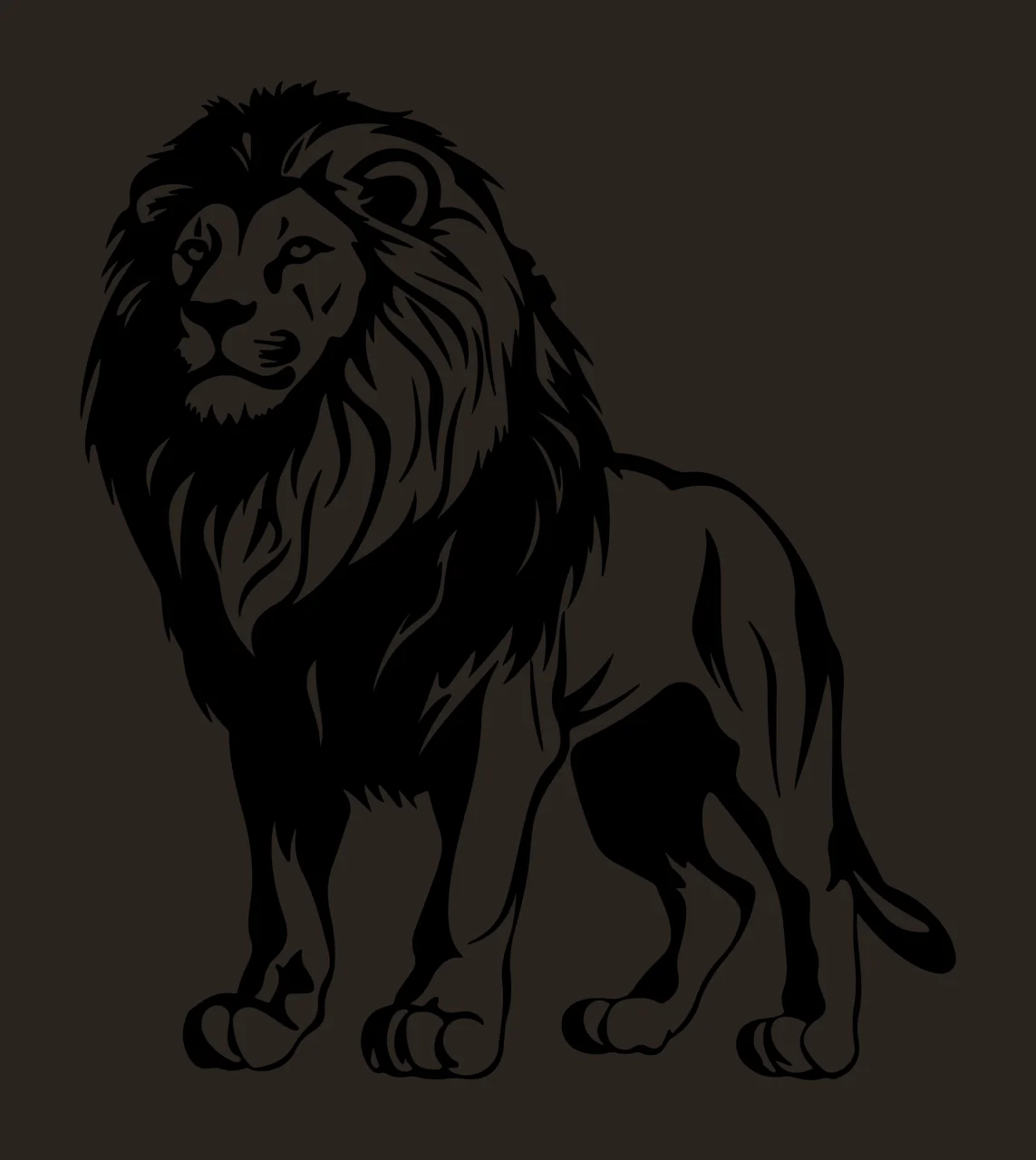 Lion Standing Stance Black Illustration mane tail claws white contrast preview thumbnail