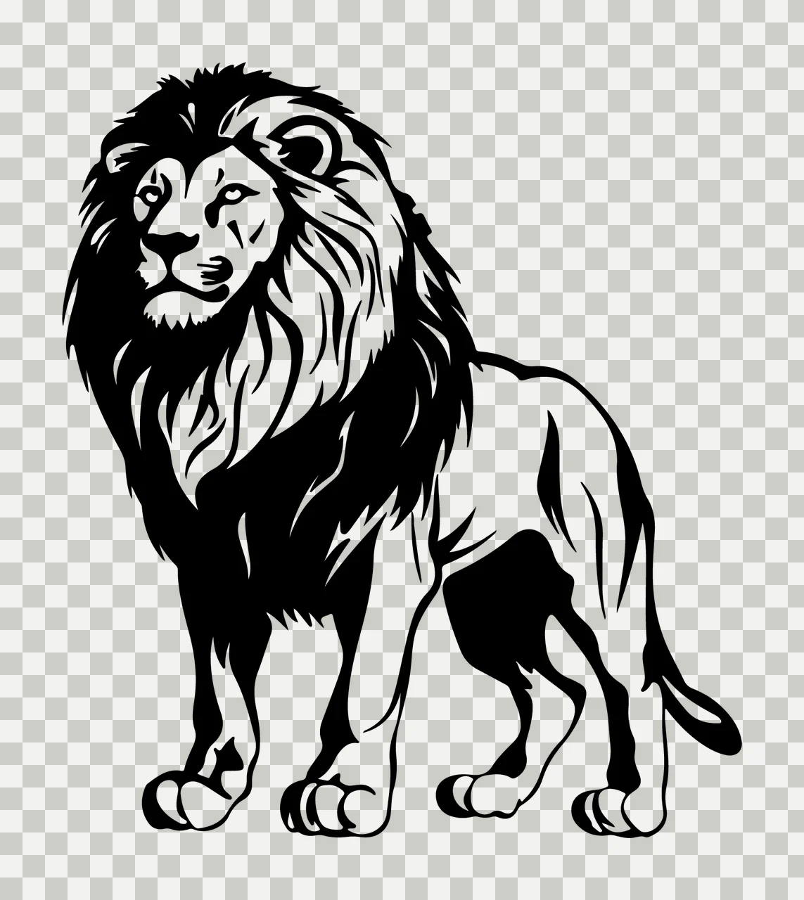 Lion Standing Stance Black Illustration mane tail claws white transparency and detail preview thumbnail