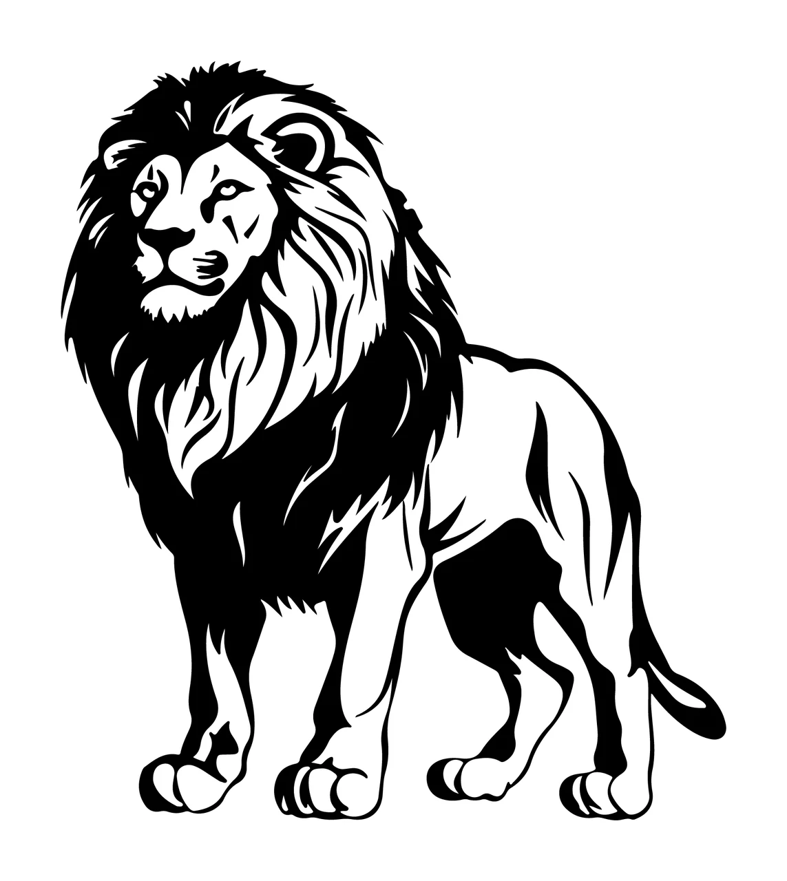 Lion Standing Stance Black Illustration mane tail claws white
