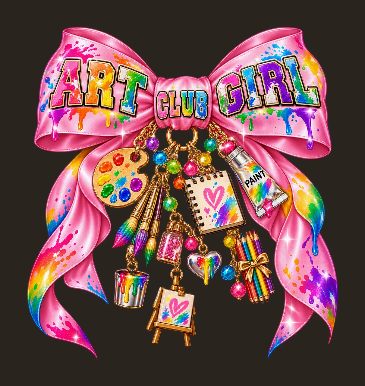 Art Club Girl Bow Charm PNG, Coquette Ribbon Sublimation, Transparent Digital Download contrast preview thumbnail