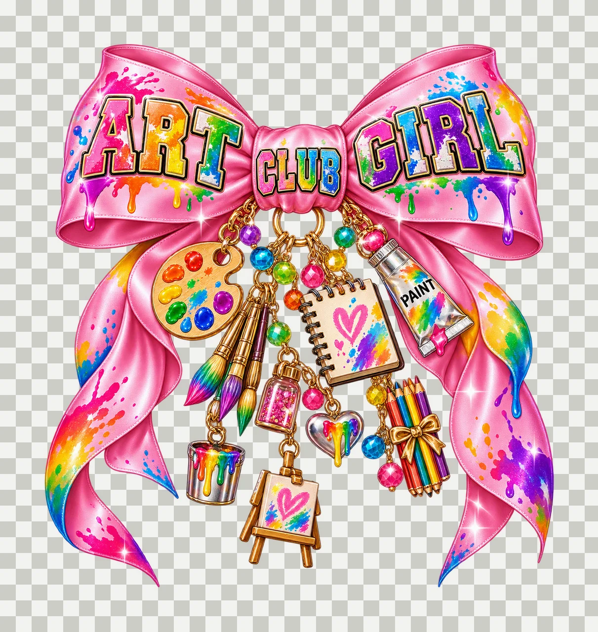 Art Club Girl Bow Charm PNG, Coquette Ribbon Sublimation, Transparent Digital Download transparency and detail preview thumbnail