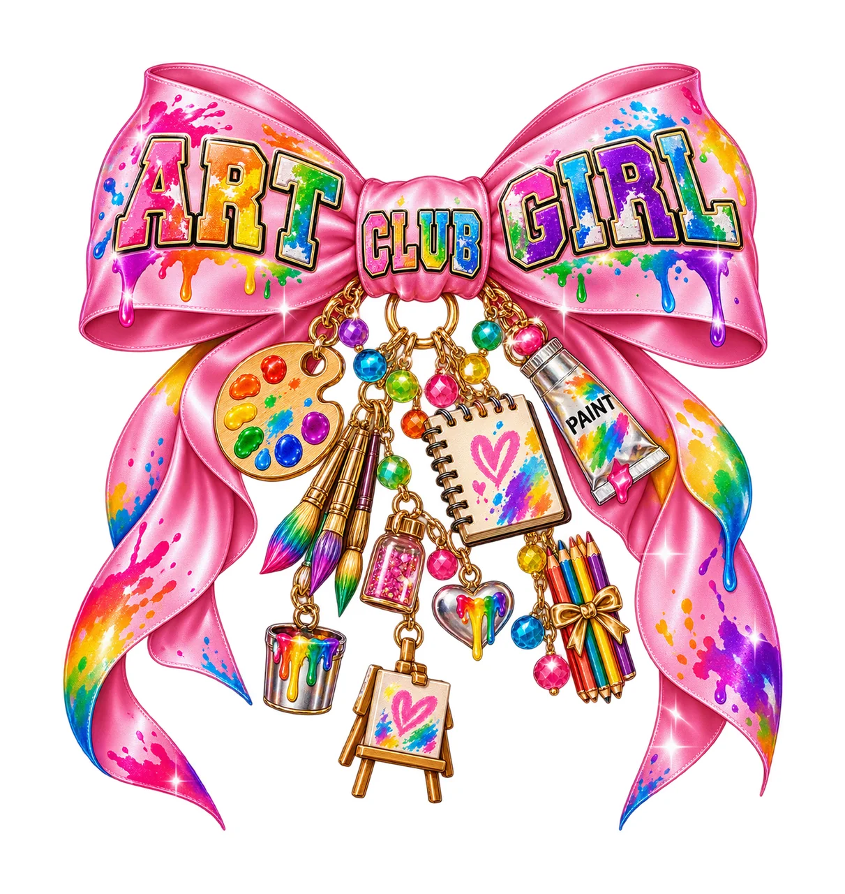 Art Club Girl Bow Charm PNG, Coquette Ribbon Sublimation, Transparent Digital Download