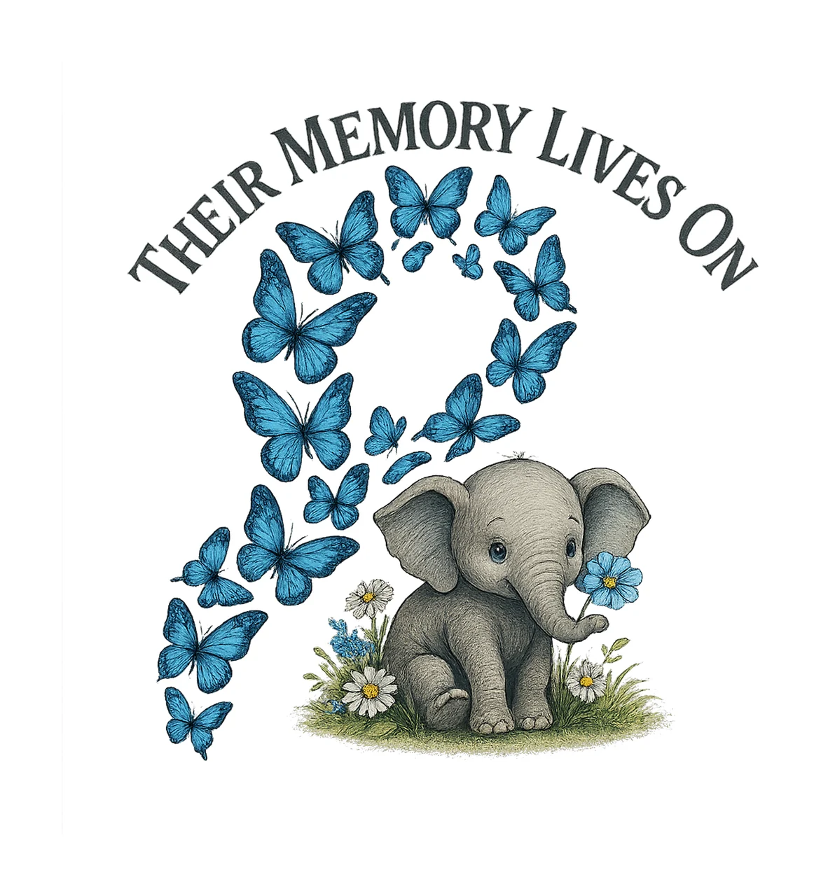 Alzheimers Awareness Elephant Butterflies Design Forget Me