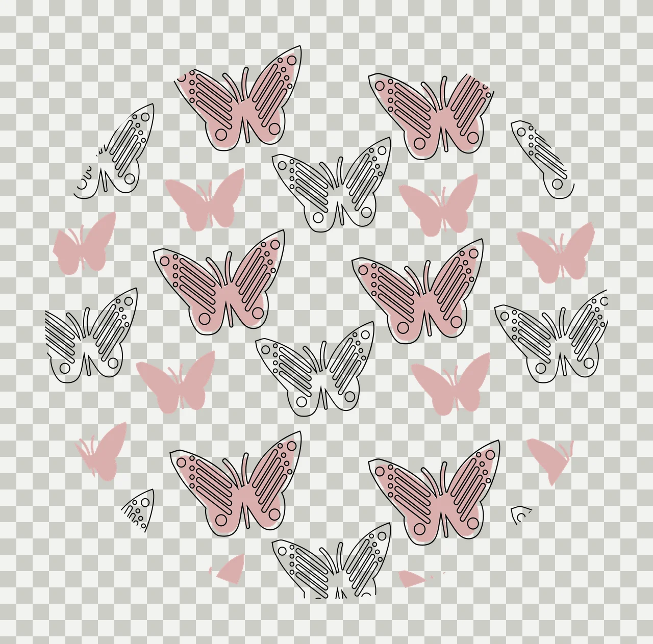 Keychain Black And White Butterfly Pattern butterflies fluttering transparency and detail preview thumbnail