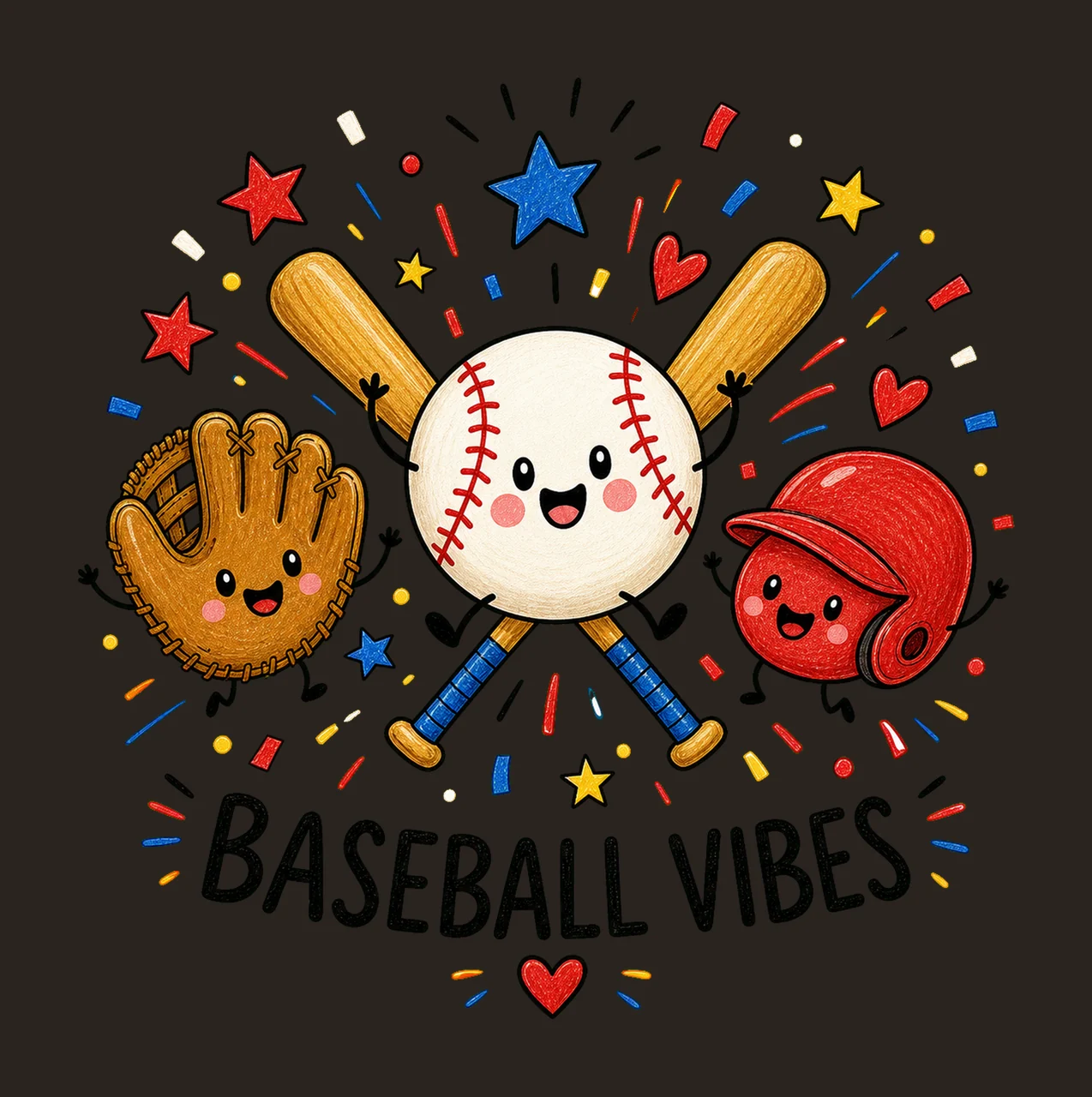 Happy Baseball Doodle Cute Baseball Sublimation Variation A contrast preview thumbnail