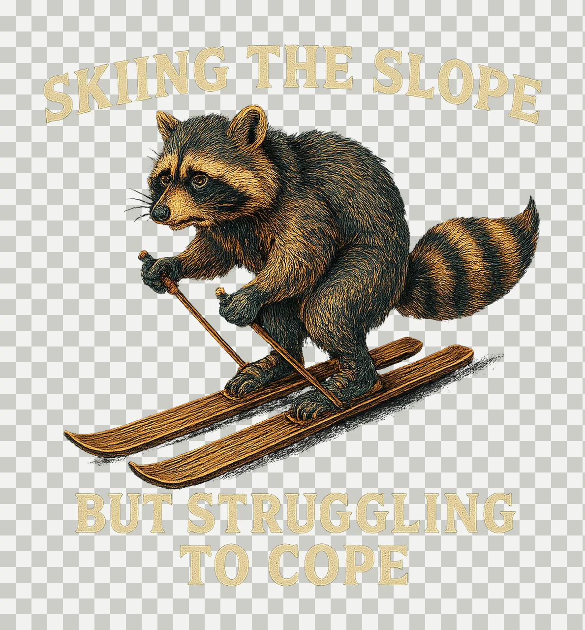 Raccoon Skiing Design Funny Winter Animal Artwork transparency and detail preview thumbnail
