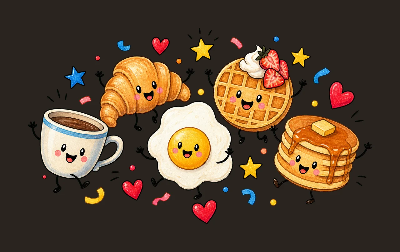 Happy Breakfast Food Doodle Cute Smiling Variation A contrast preview thumbnail