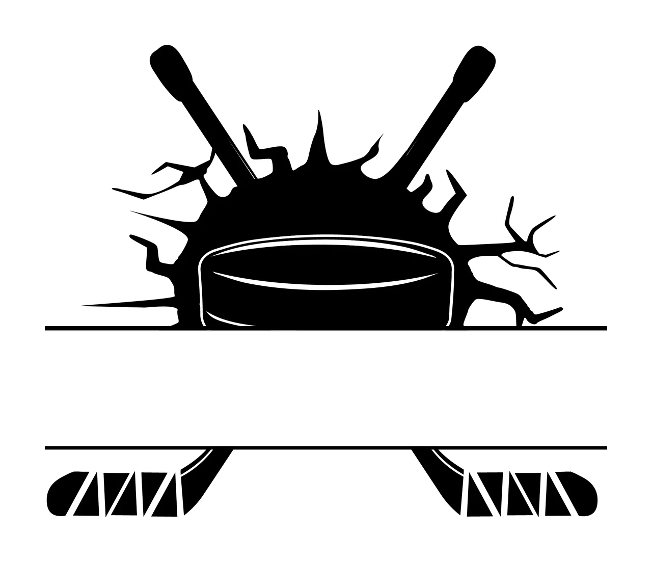 Hockey Gear With Puck And Sticks