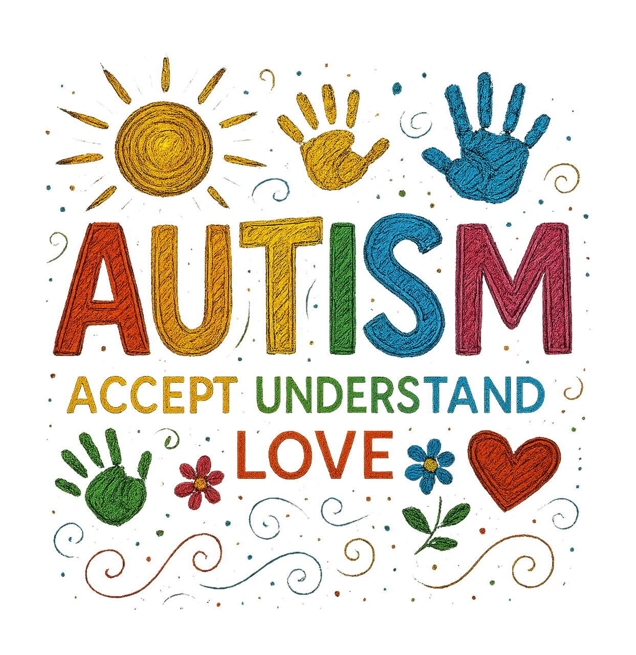 Brushstroke Autism Awareness Hand Drawn Puzzle Pieces Ribbon