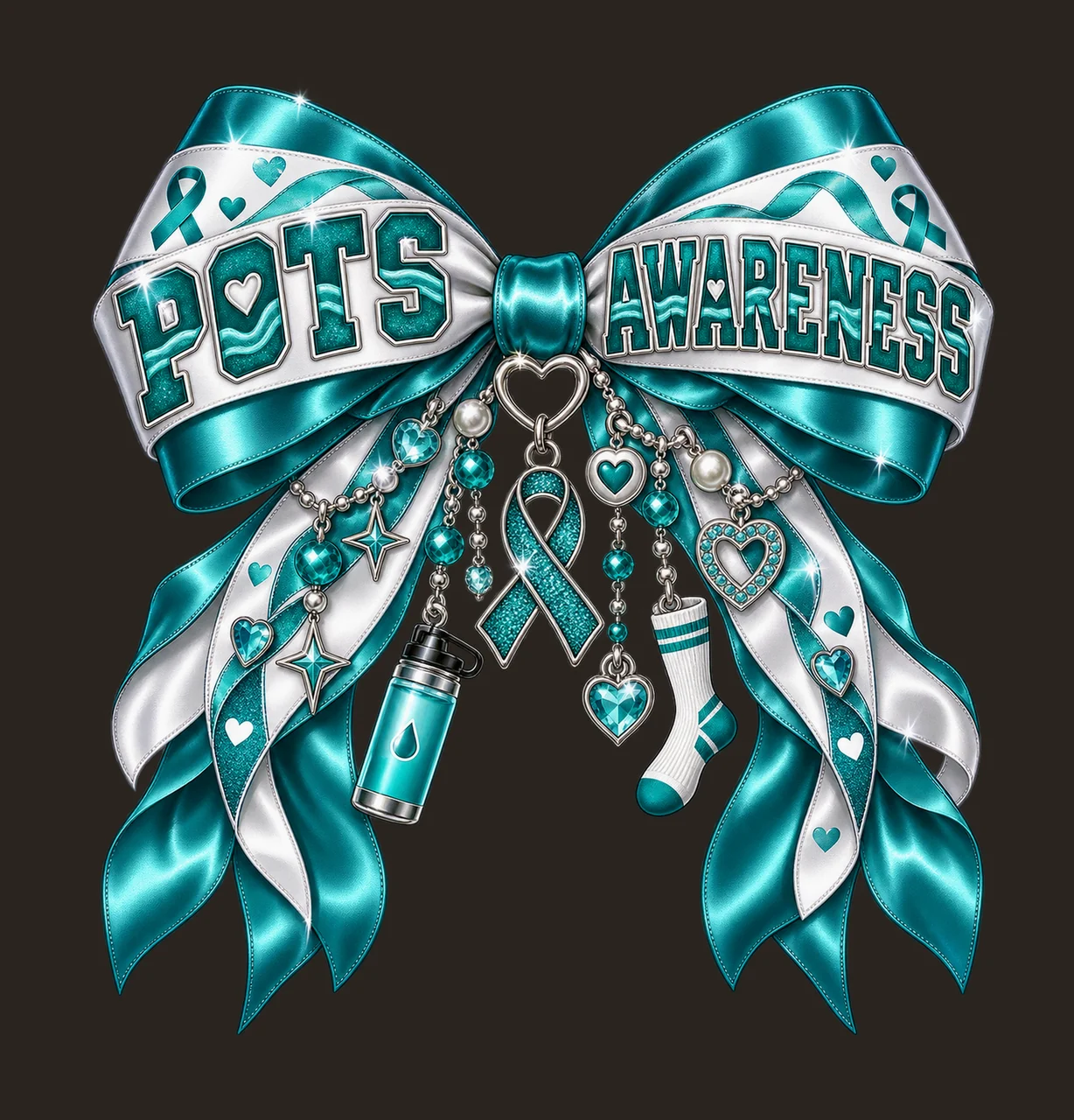 POTS Awareness Bow Charm PNG, Coquette Ribbon Sublimation, Transparent Digital Download contrast preview thumbnail