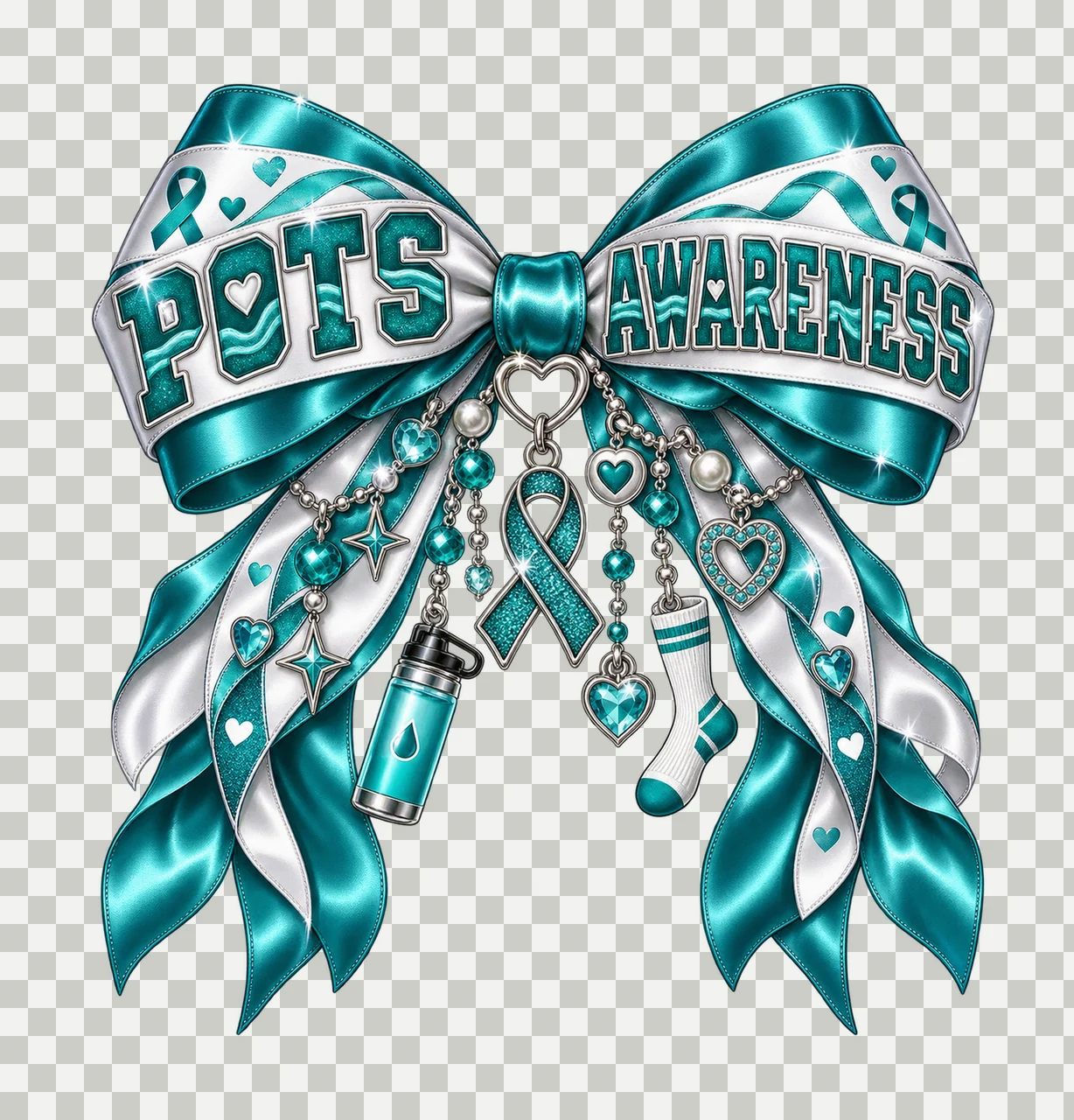 POTS Awareness Bow Charm PNG, Coquette Ribbon Sublimation, Transparent Digital Download transparency and detail preview thumbnail