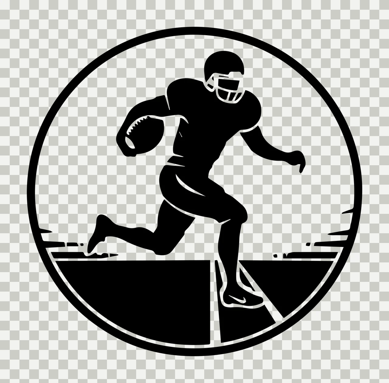 Football Player Silhouette Running With Ball In Circular circle transparency and detail preview thumbnail