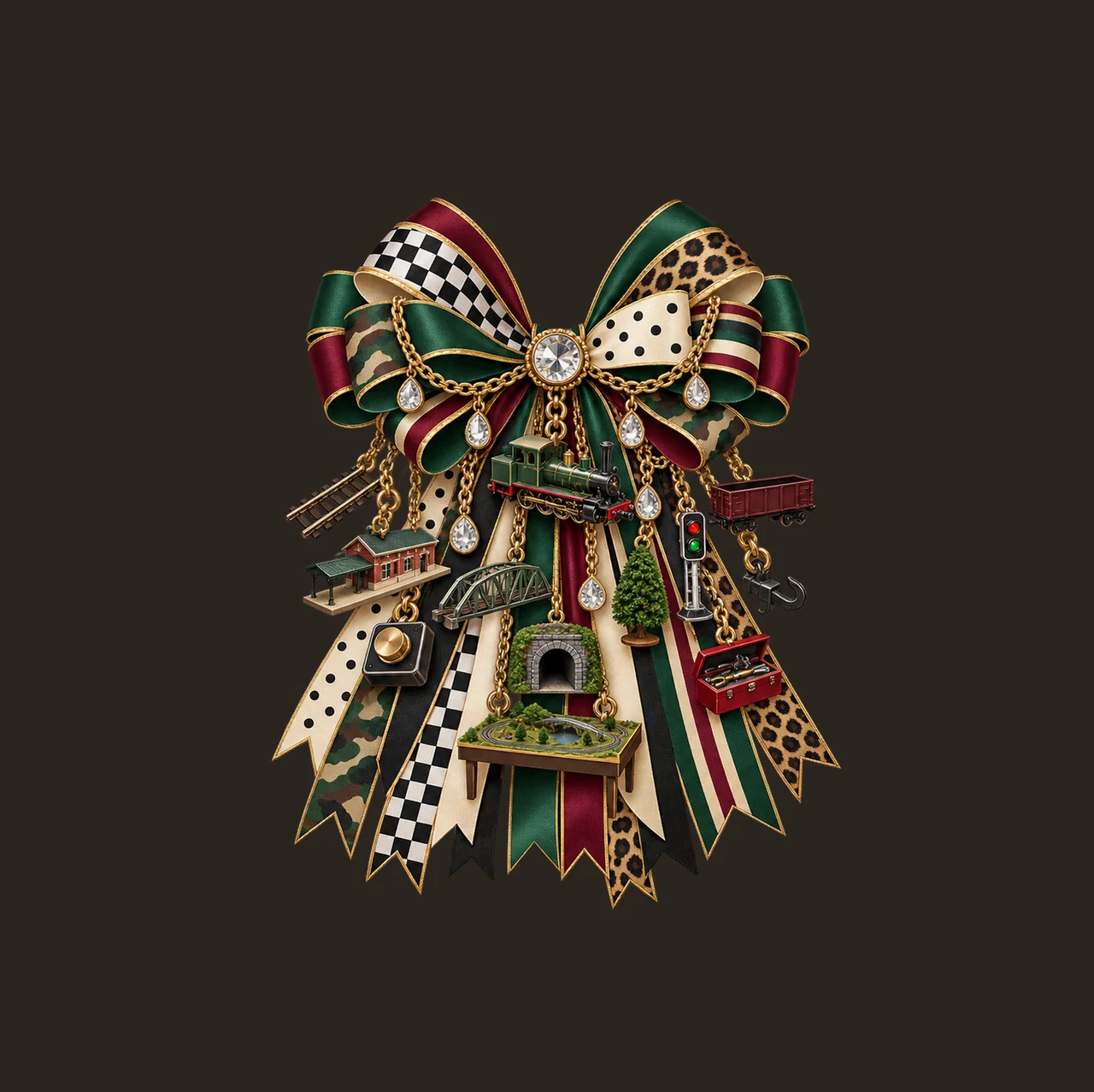 Model Train Hobbyist Bow Charm PNG, Gold Chain Charms, Transparent Sublimation Design, Digital Download contrast preview thumbnail