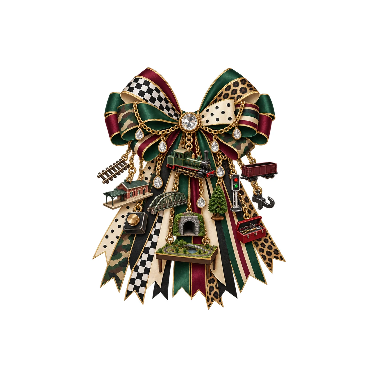 Model Train Hobbyist Bow Charm PNG, Gold Chain Charms, Transparent Sublimation Design, Digital Download