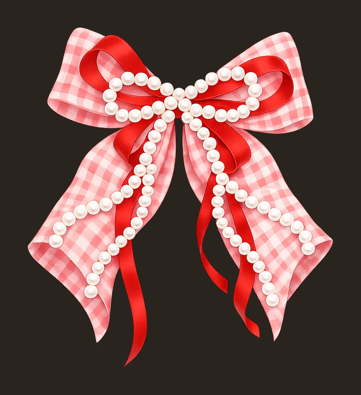 Pearl Red and White Gingham Bow Coquette Artwork Preppy contrast preview thumbnail