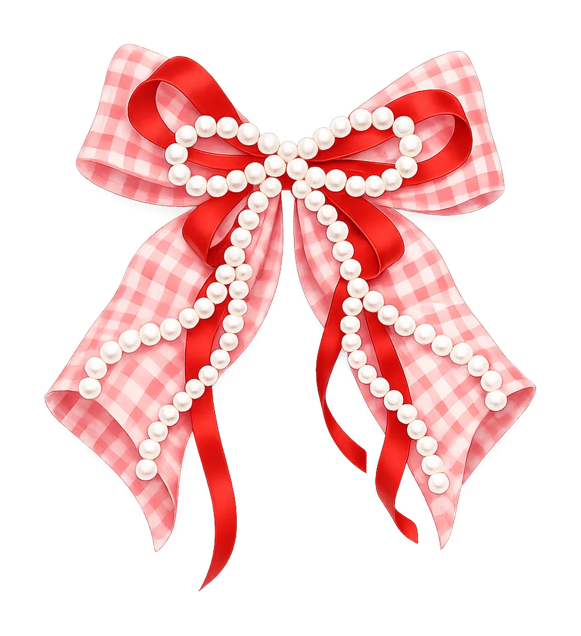 Pearl Red and White Gingham Bow Coquette Artwork Preppy