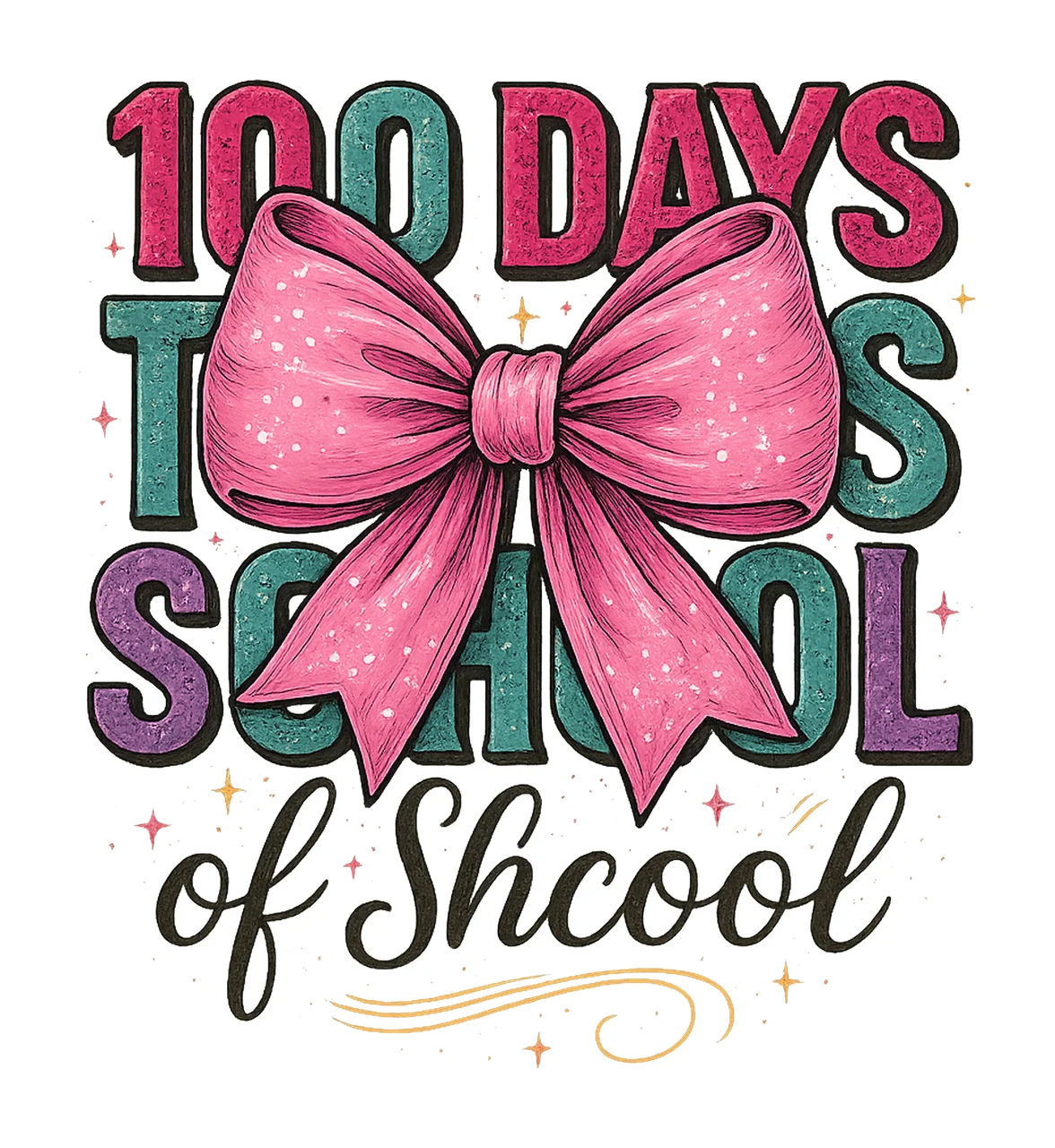 Coquette 100 Days of School Pencil Teacher Shirt Design Cute