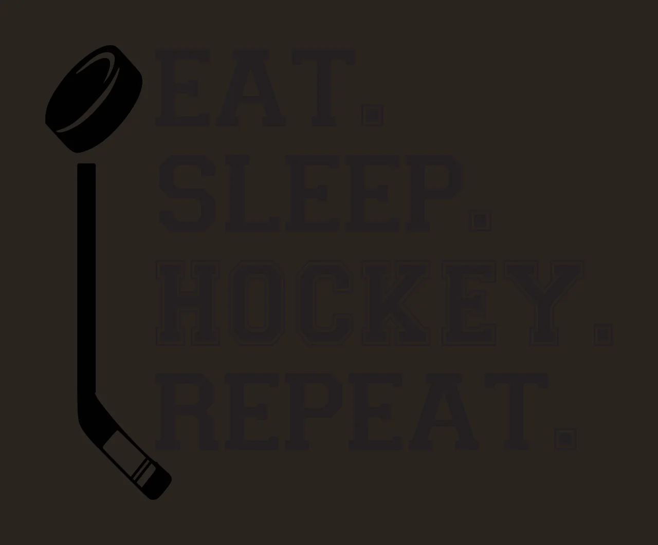 EAT. SLEEP. HOCKEY. REPEAT. hockey sports typography with hockey stick, hockey puck, varsity lettering and square periods in black and white contrast preview thumbnail