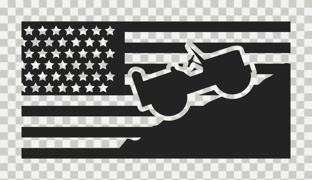 Snowmobile silhouette over American flag design with American flag with stars and stripes and white snowmobile outline in black transparency and detail preview thumbnail