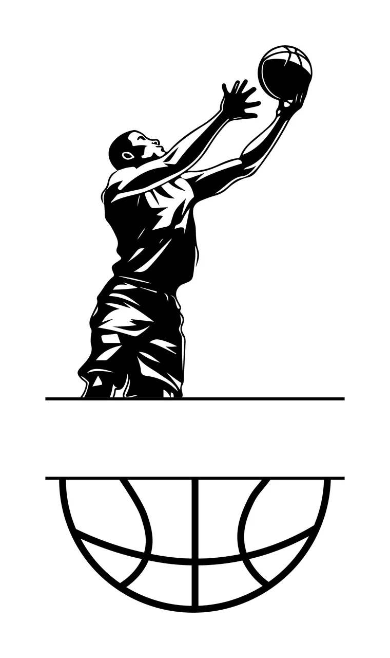Ball Basketball Player Reaching horizontal line minimalist graphic
