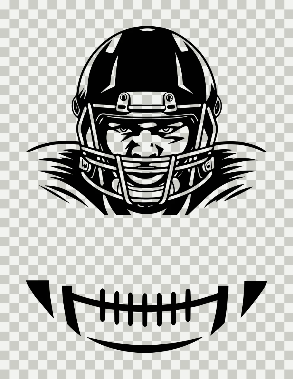 Football Helmet Front View Graphic stationary grid detailed silhouette transparency and detail preview thumbnail