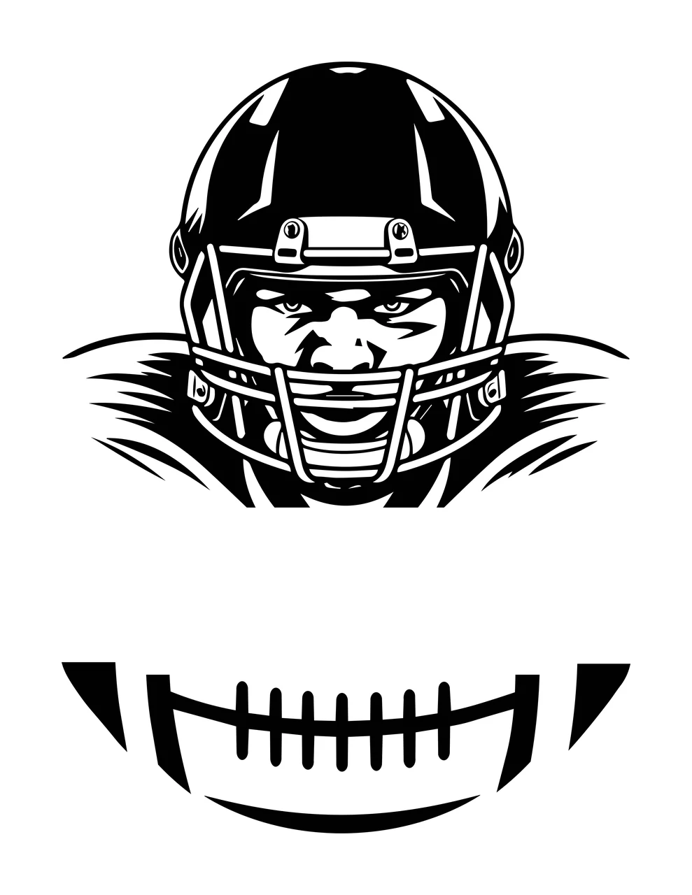 Football Helmet Front View Graphic stationary grid detailed silhouette