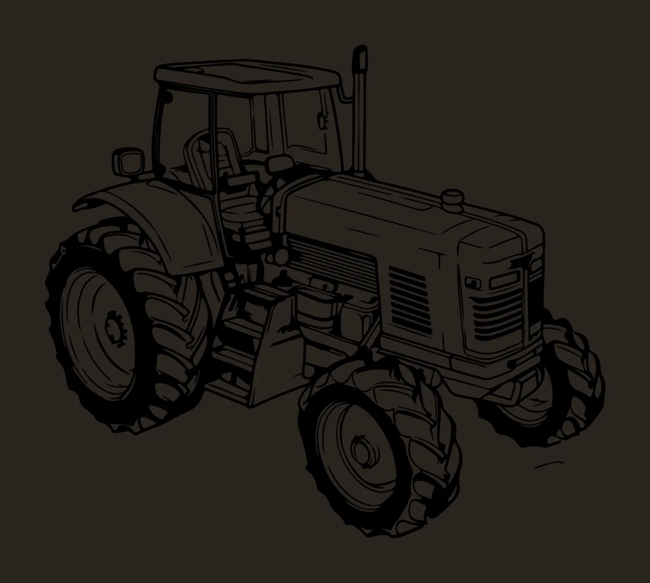 Agricultural Tractor Side Profile Drawing standing wheels cabin contrast preview thumbnail