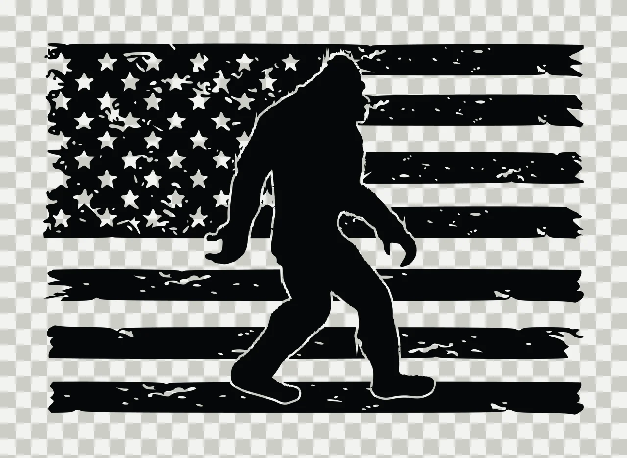 Flag Bigfoot Walking Before Distressed Stripes stars silhouette transparency and detail preview thumbnail