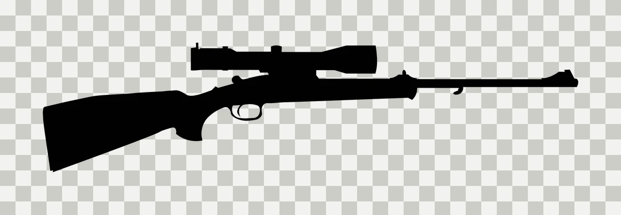 Hunting Black Silhouette Rifle Side View scope barrel stock transparency and detail preview thumbnail