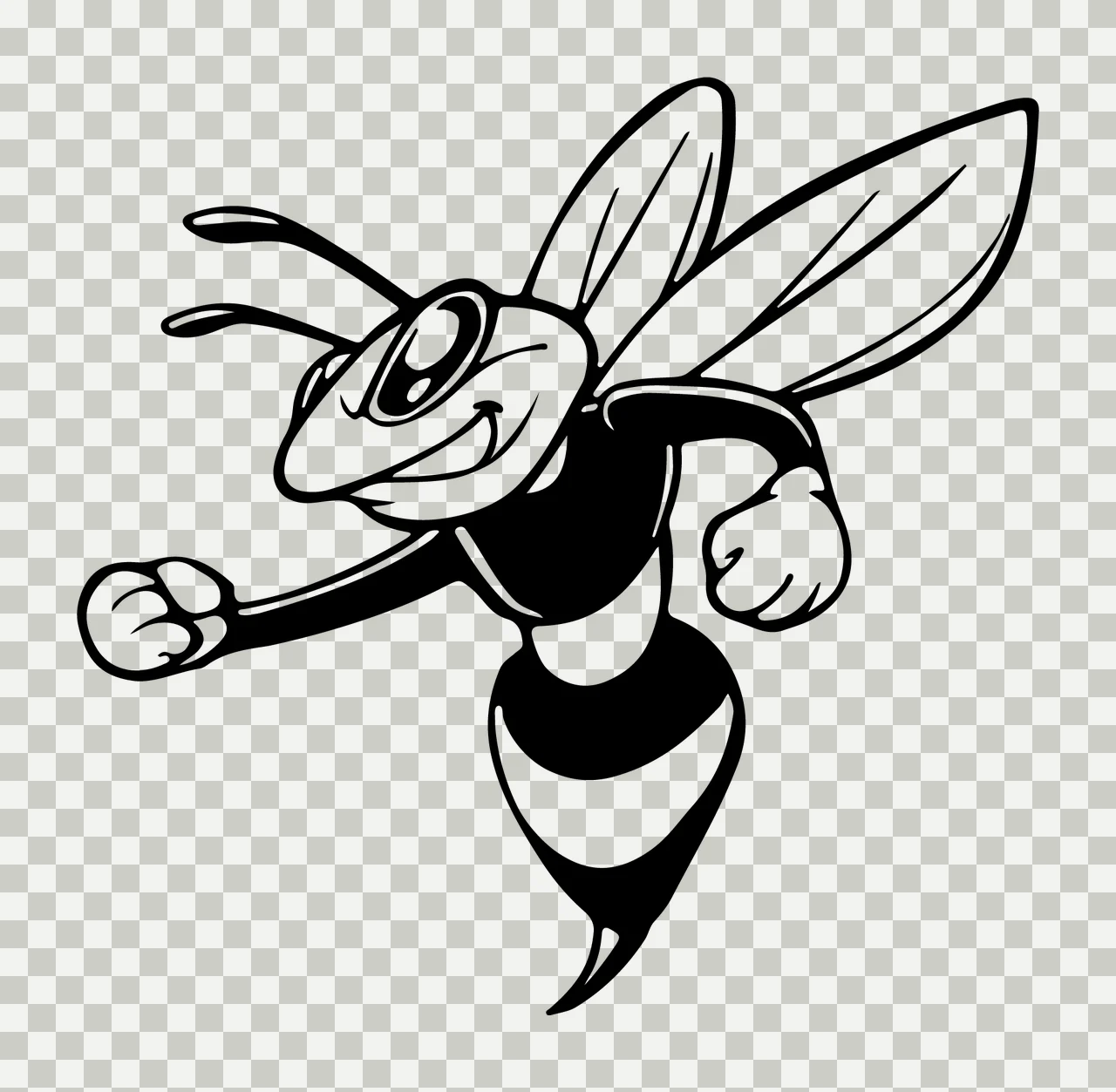 Black And White Wasp Mascot Illustration transparency and detail preview thumbnail