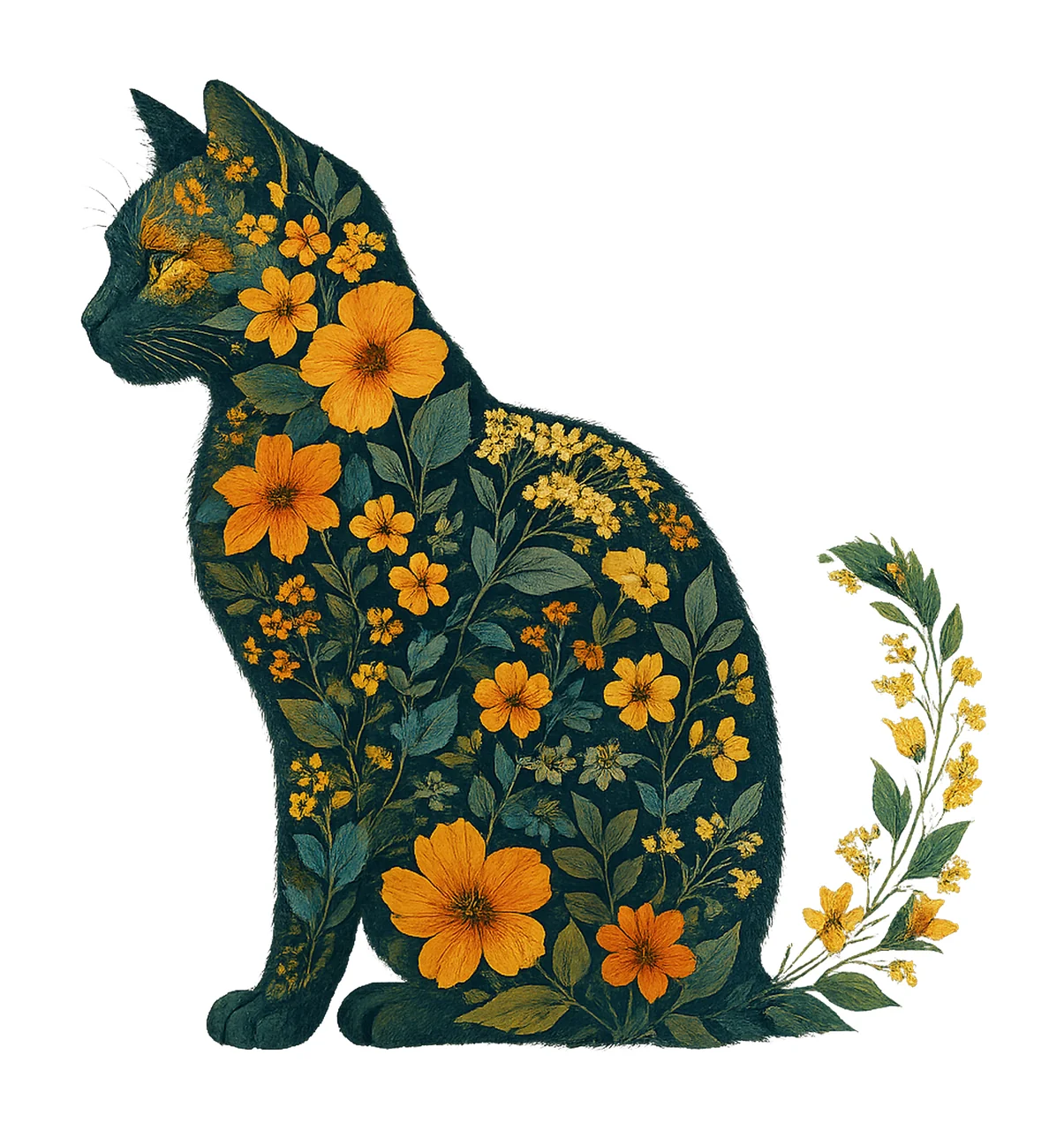 Wildflower Cat Floral Sublimation Design Cat Lover Artwork