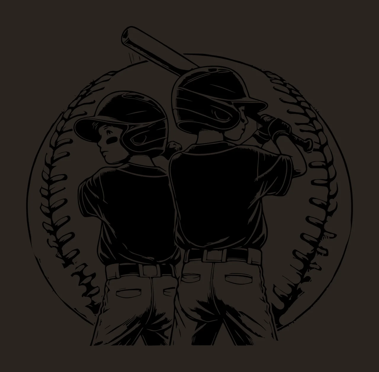 Baseball Two Players With Bats standing bat sketch black white contrast preview thumbnail