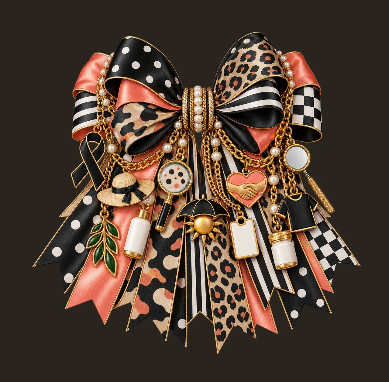 Melanoma and Skin Cancer Awareness Bow Charm PNG, Gold Chain Charms, Transparent Sublimation Design, Digital Download contrast preview thumbnail
