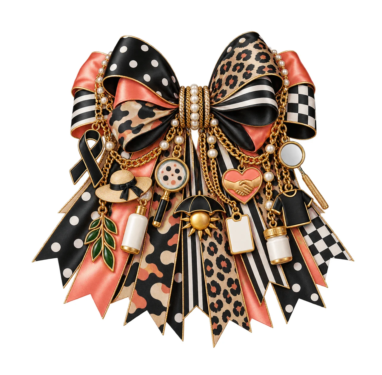 Melanoma and Skin Cancer Awareness Bow Charm PNG, Gold Chain Charms, Transparent Sublimation Design, Digital Download