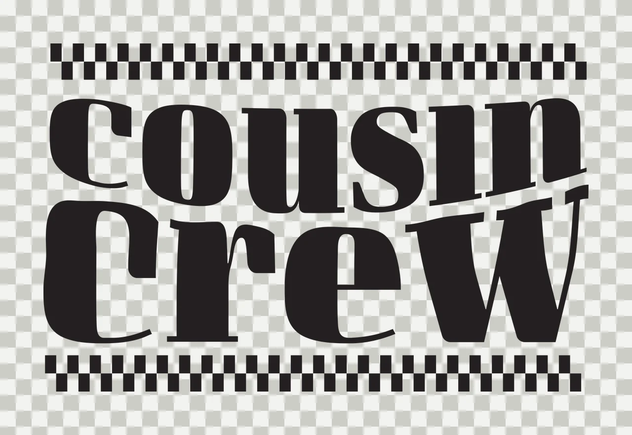 Cousin Crew Checkerboard Pattern Typography bordered black transparency and detail preview thumbnail