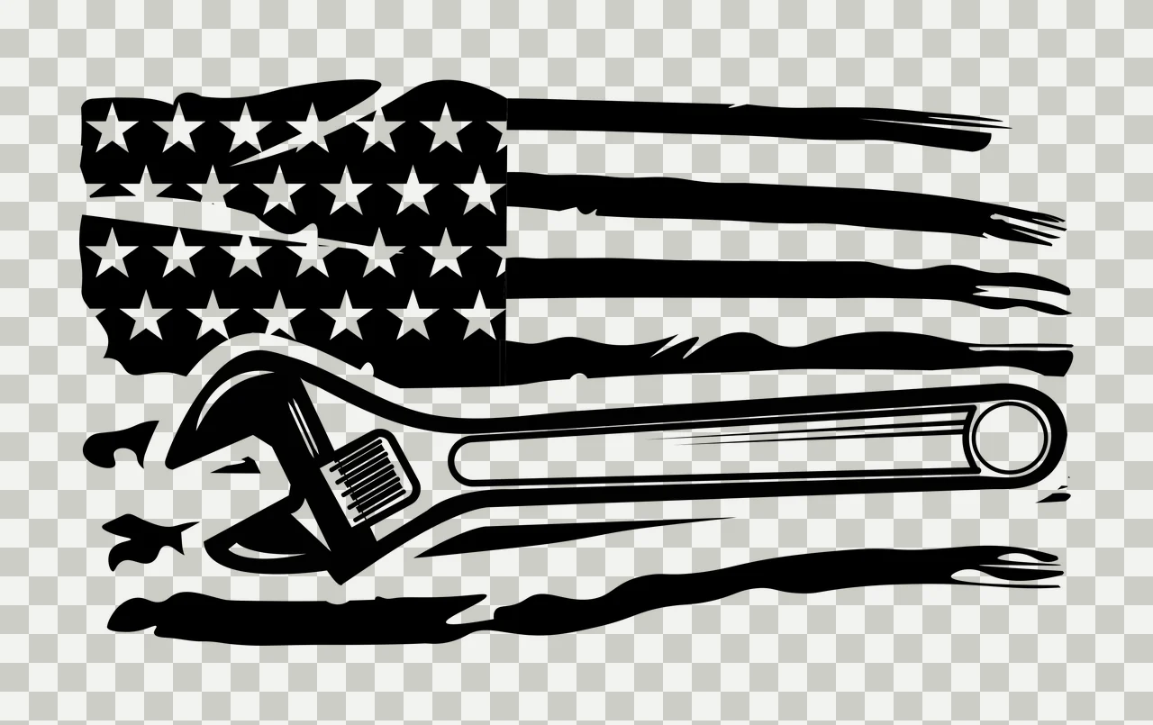 Mechanic American Flag With Wrench Silhouette Graphic Overlapping transparency and detail preview thumbnail