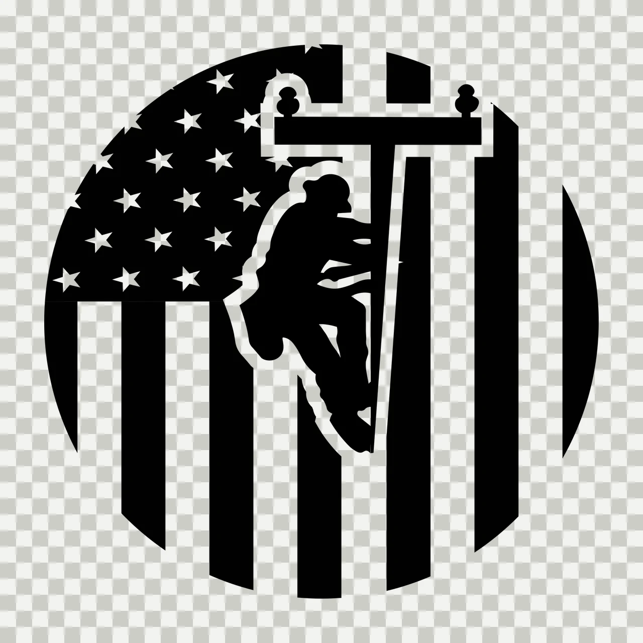 Line Circular Worker On Pole Flag climbing a utility stars transparency and detail preview thumbnail