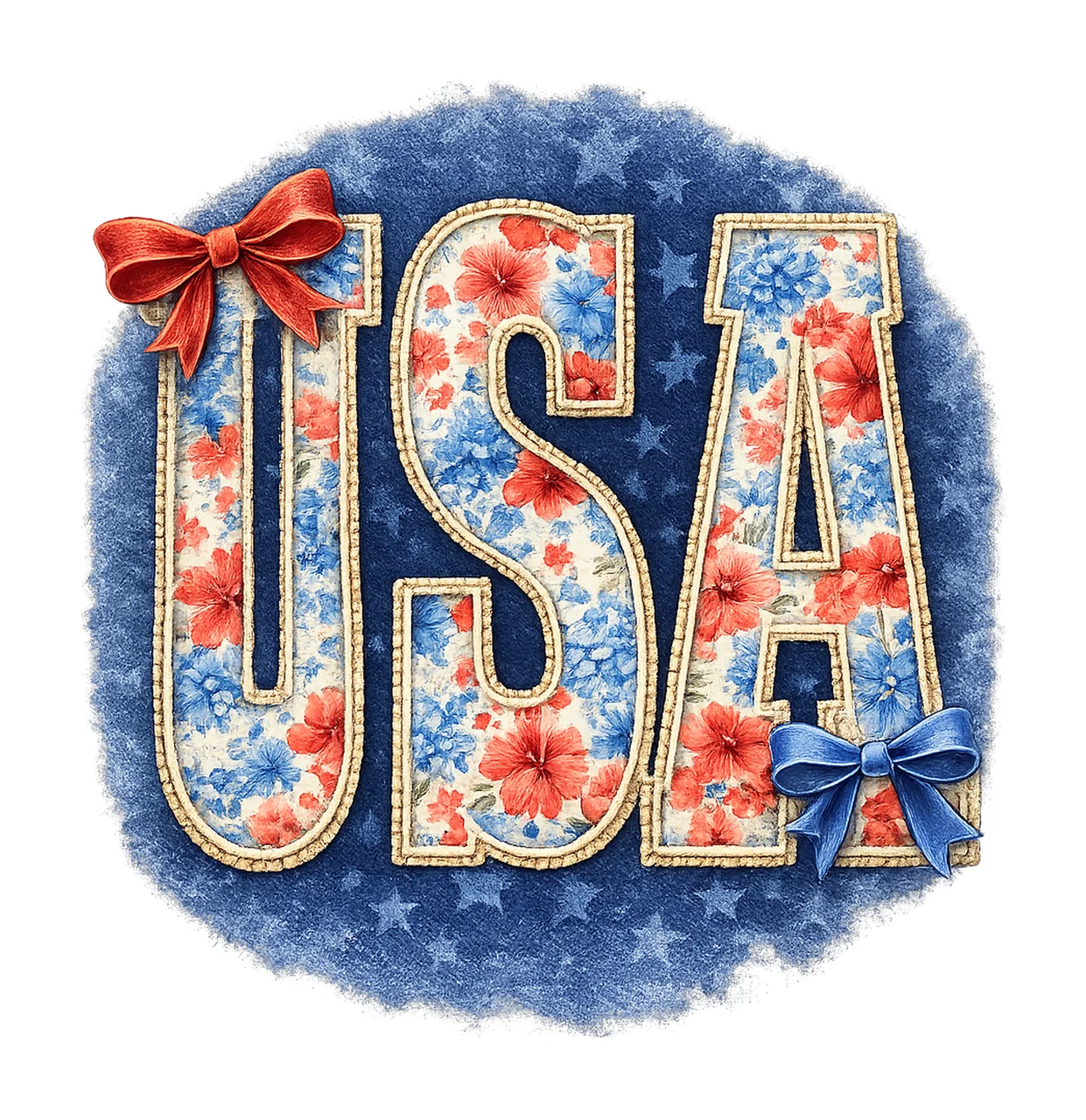 USA Floral 250th Anniversary Patriotic Coquette Bow Design