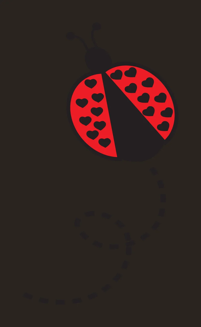 Ladybug with heart-patterned shell and dashed path Illustration with red ladybug, black antennae, black heart-shaped spots and black dashed trail contrast preview thumbnail