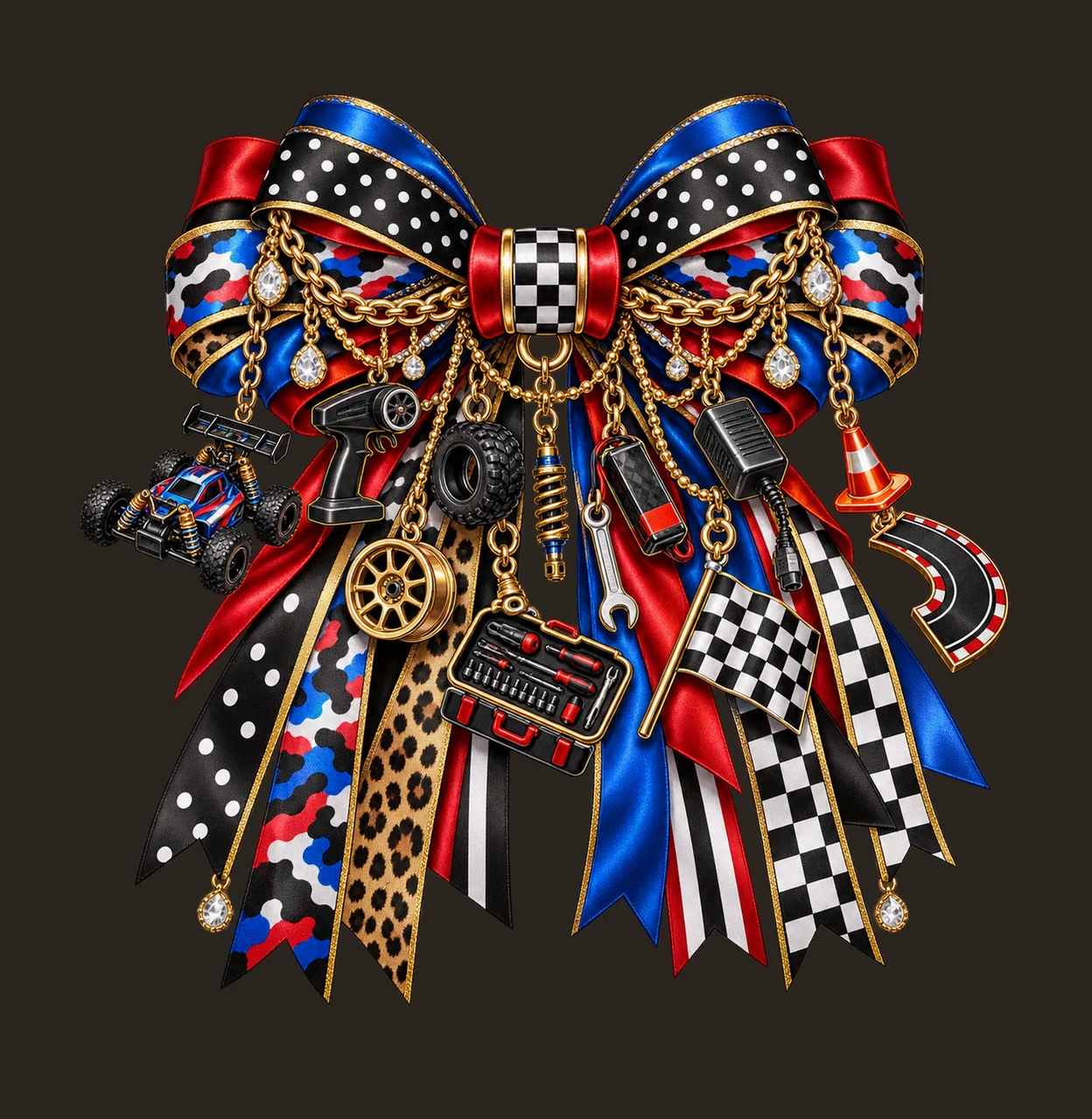 RC Car Hobbyist Bow Charm PNG, Gold Chain Charms, Transparent Sublimation Design, Digital Download contrast preview thumbnail
