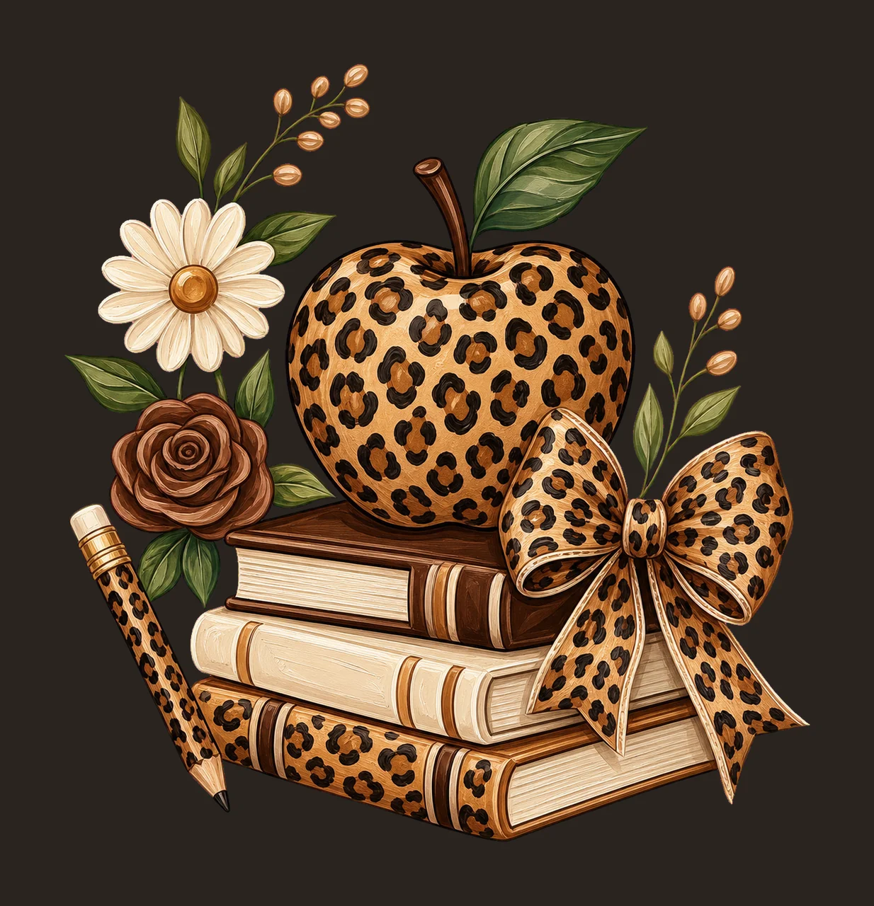 Leopard Teacher Apple School Supplies Variation A contrast preview thumbnail