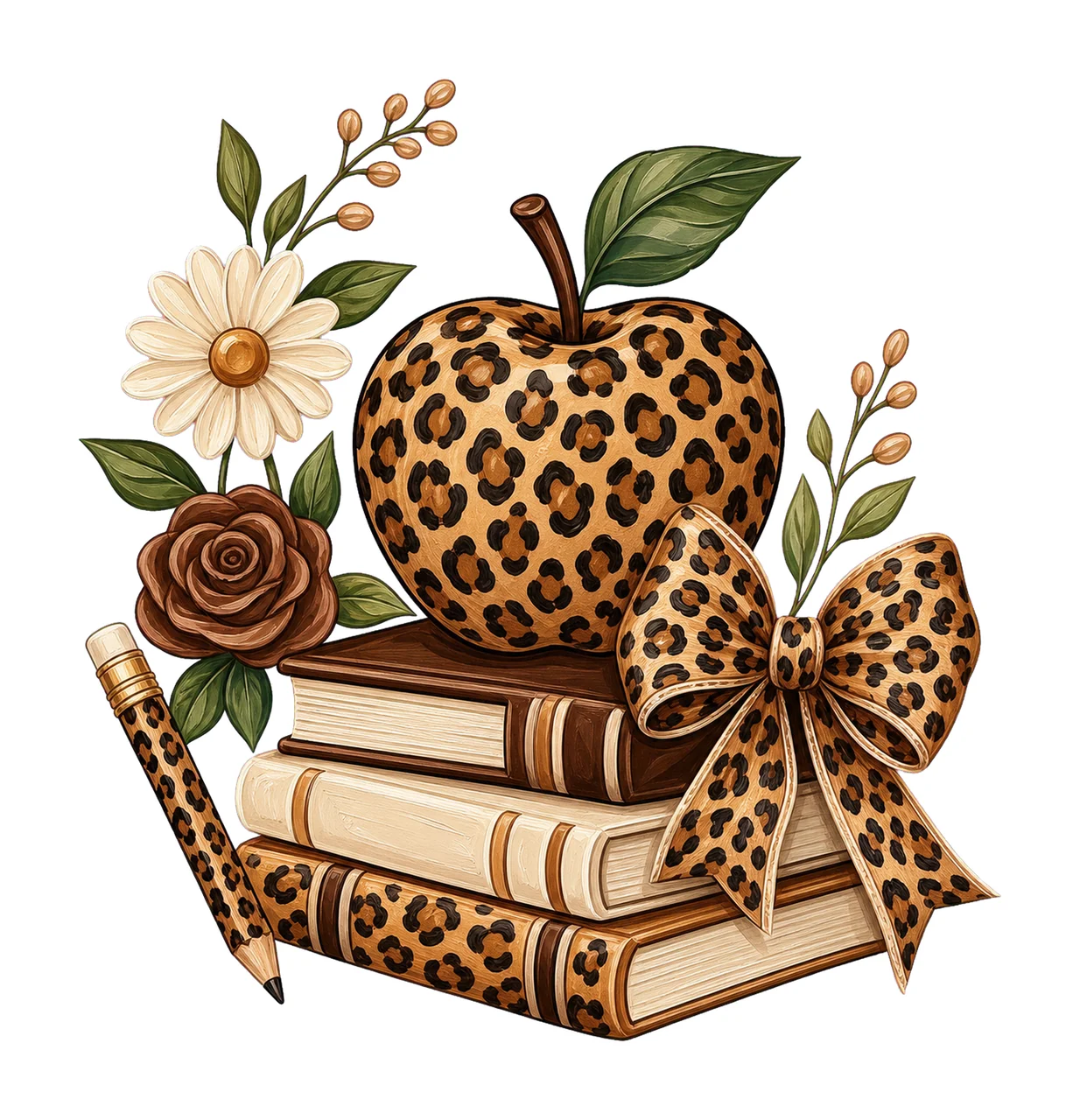 Leopard Teacher Apple School Supplies Variation A