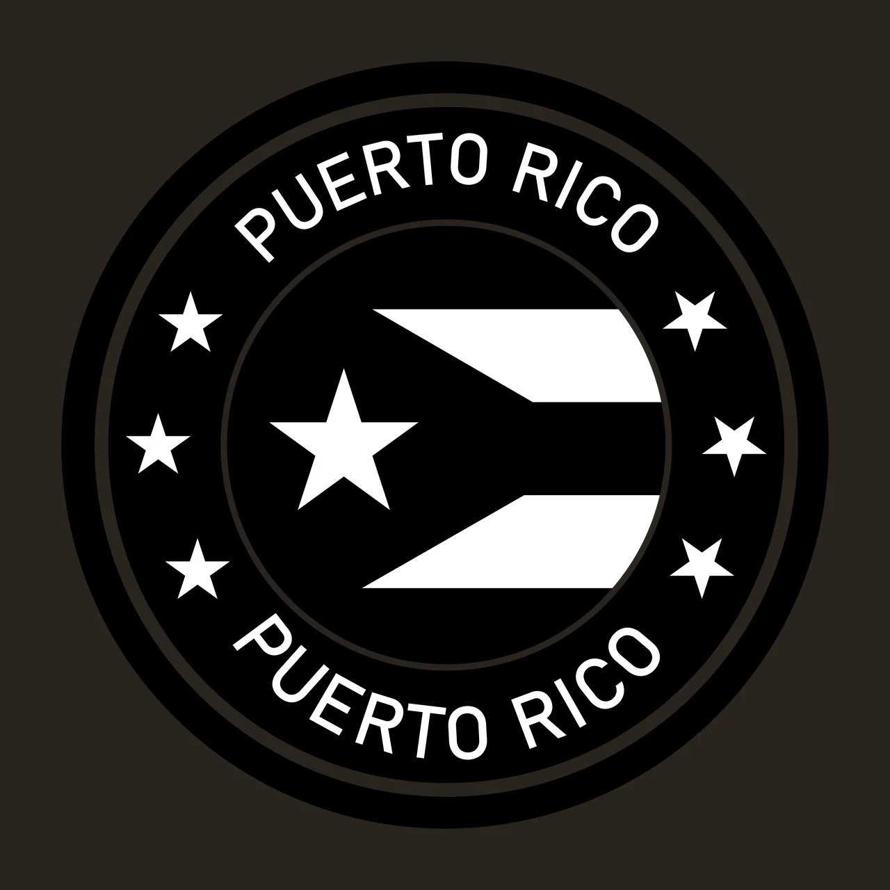 PUERTO RICO PUERTO RICO Puerto Rico flag emblem Design with five-pointed stars, circular frame, text ring and stripes in black and white contrast preview thumbnail