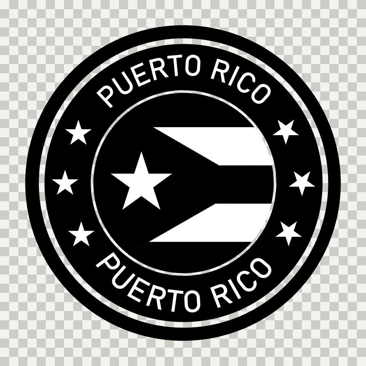 PUERTO RICO PUERTO RICO Puerto Rico flag emblem Design with five-pointed stars, circular frame, text ring and stripes in black and white transparency and detail preview thumbnail