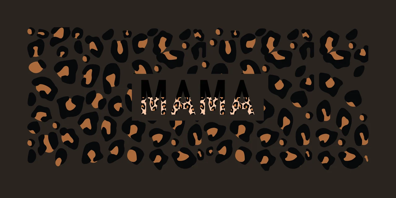 MAMA Typography Design with word MAMA, leopard spots, white rectangular frame and split letter fill in black, brown and tan contrast preview thumbnail