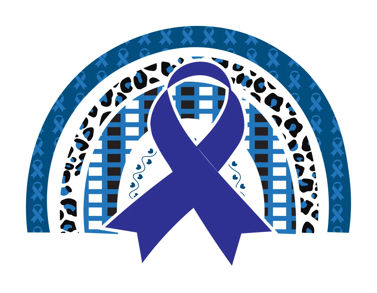 Colon Cancer Awareness Ribbon Rainbow black white arch monochrome